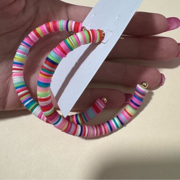 Colorful Bright Rainbow Hoop Earrings Summer Candy Boutique Beach Tropical - Picture 2 of 3